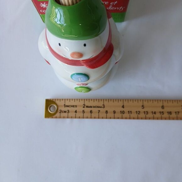 Hallmark Stackable Christmas Snowman Salt & Pepper Shakers Toothpick Holder NIB - Picture 6 of 6